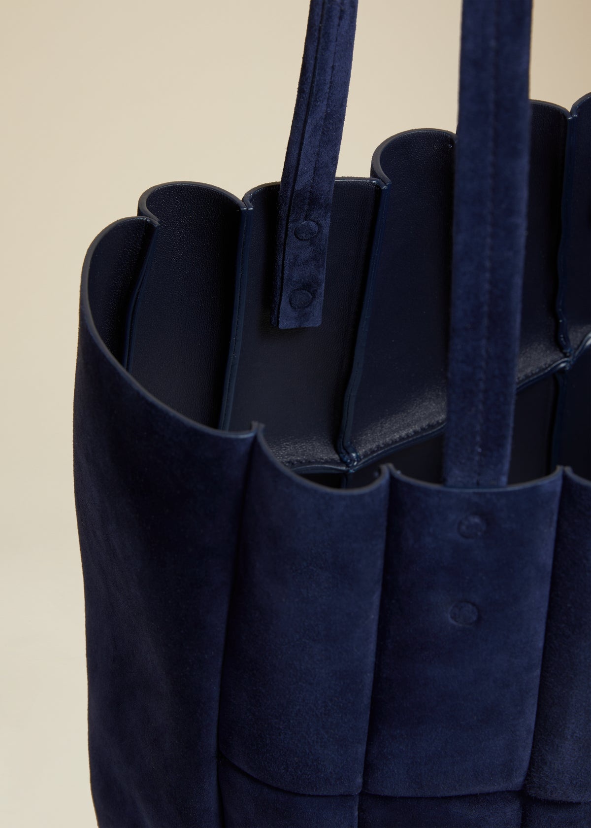 KHAITE The Zoe Tote in Midnight Suede | khaite | REVERSIBLE