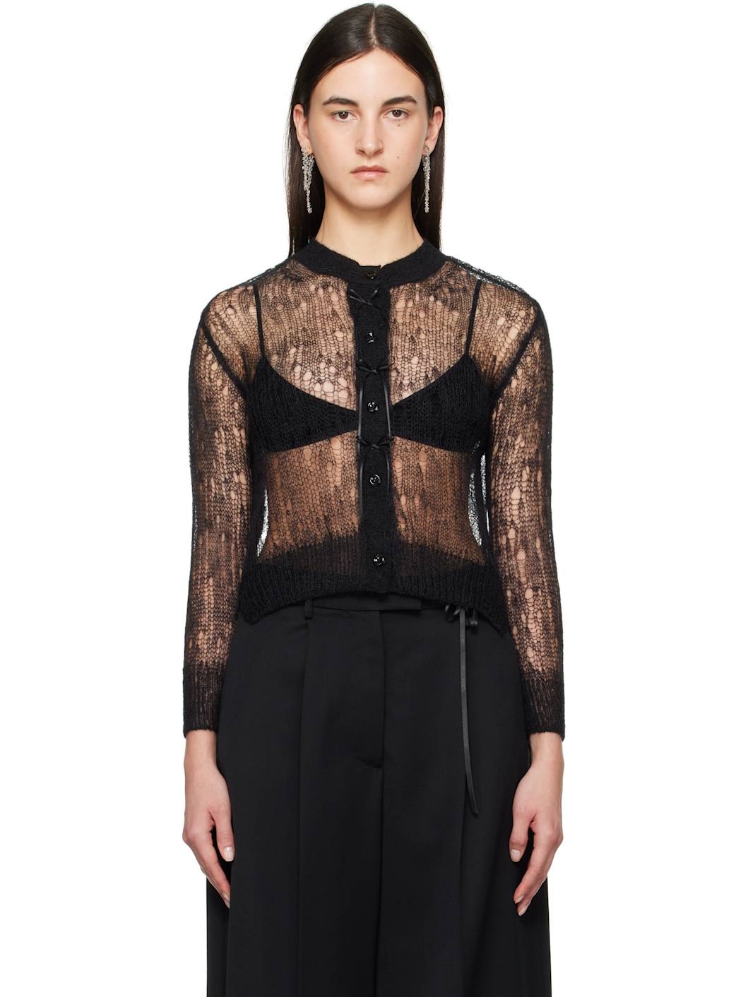 Black Cropped Long Sleeve Cardigan - 1