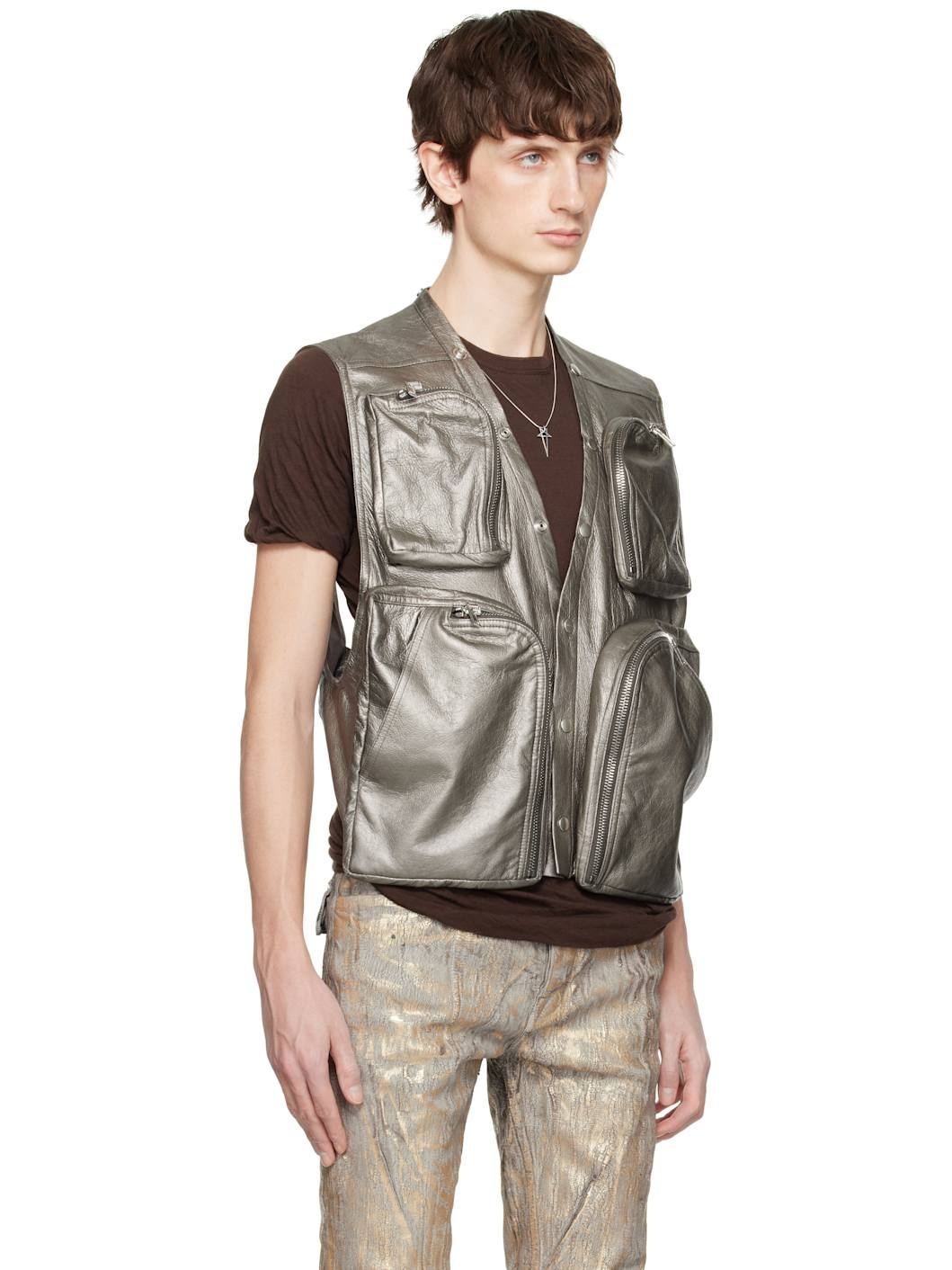 Silver Hollywood Cargo Leather Vest - 2