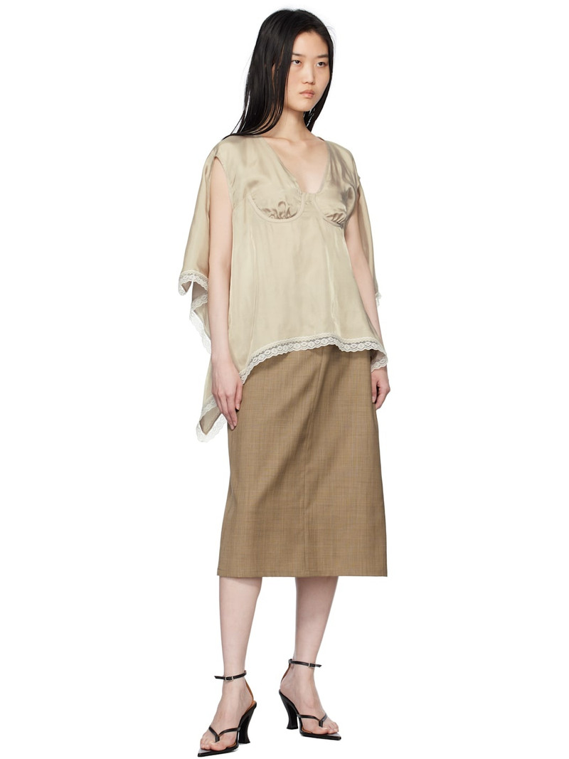 pushBUTTON Beige Side Folded H Line Midi Skirt outlook