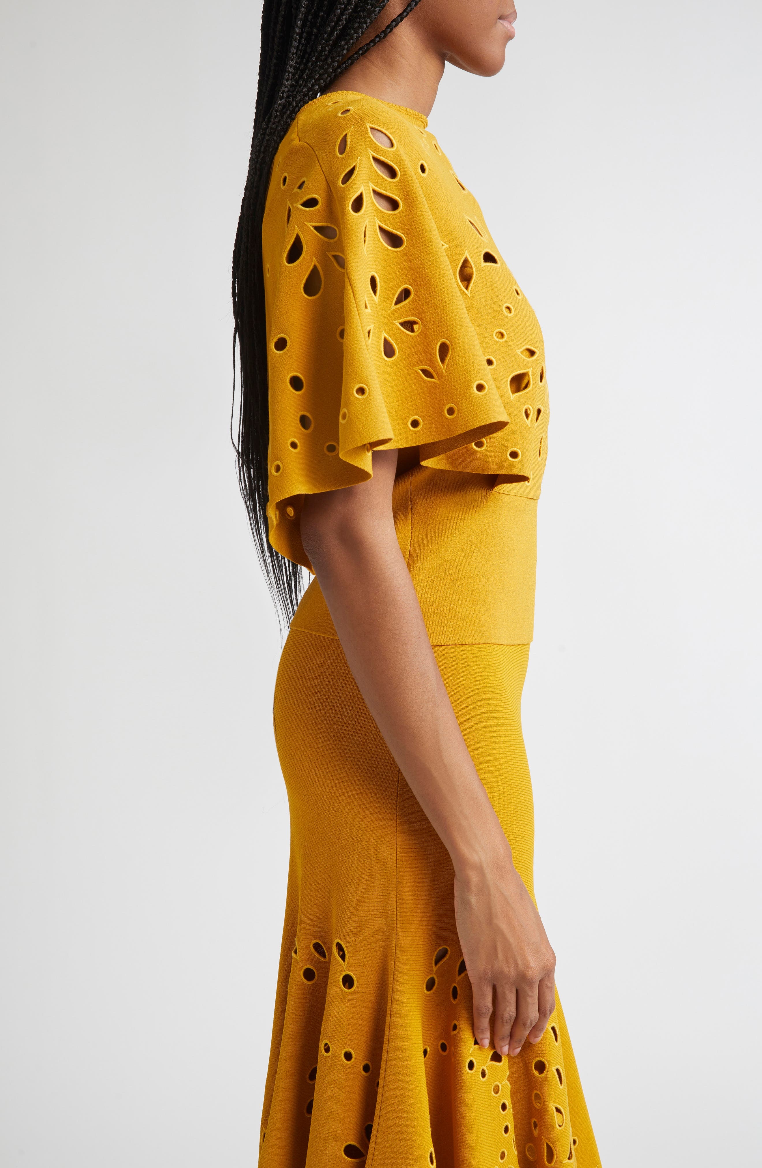 Ulla Johnson Josie Eyelet Detail Cape Sleeve Knit Top in Goldenrod at Nordstrom - 4