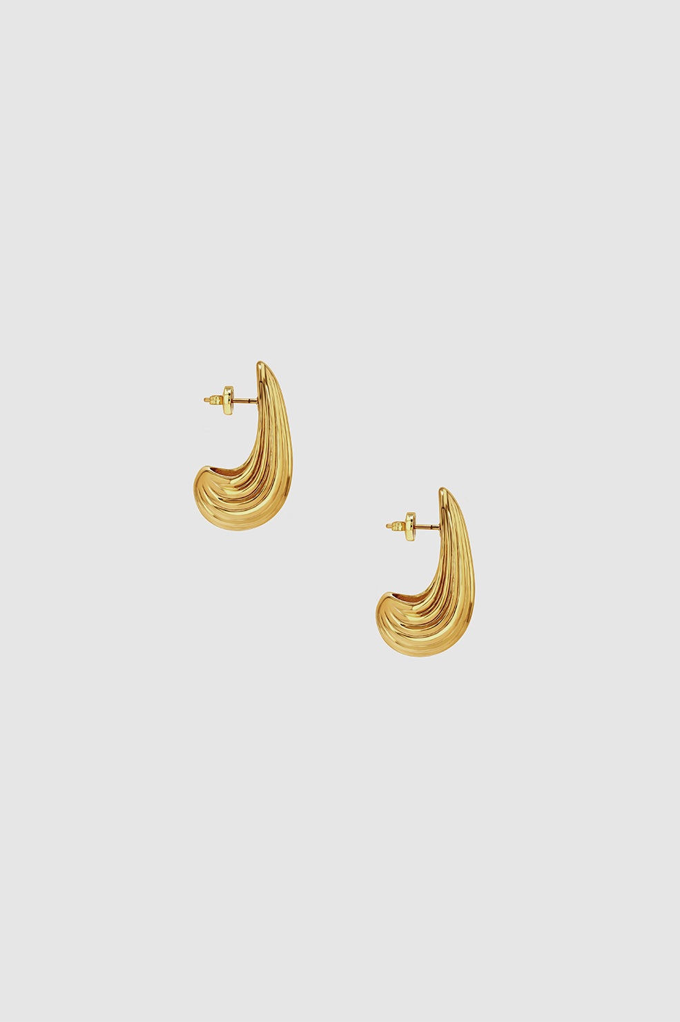Ribbed Drop Earrings - Gold - 3