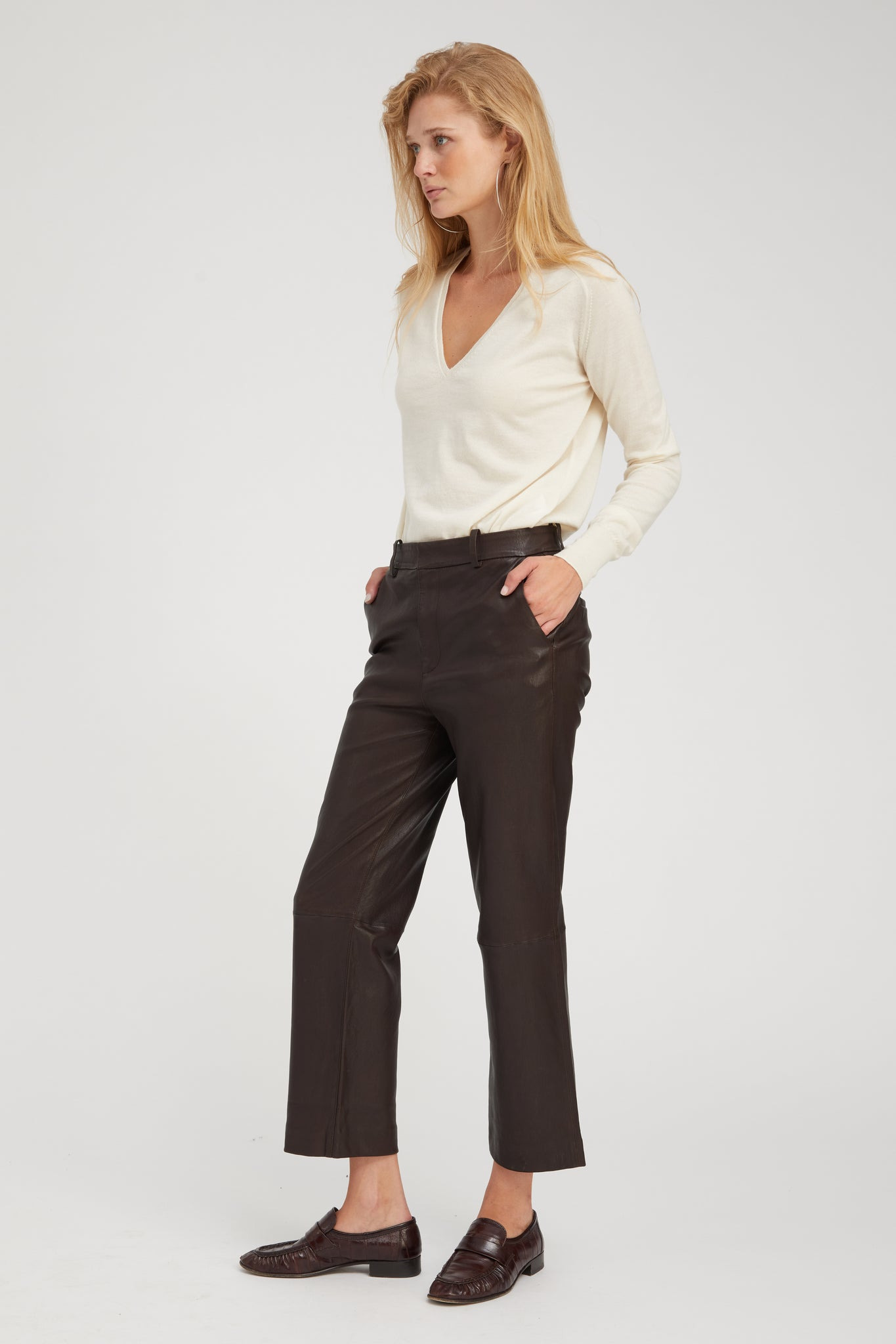 AMERICANO LEATHER CROPPED TROUSERS - 2
