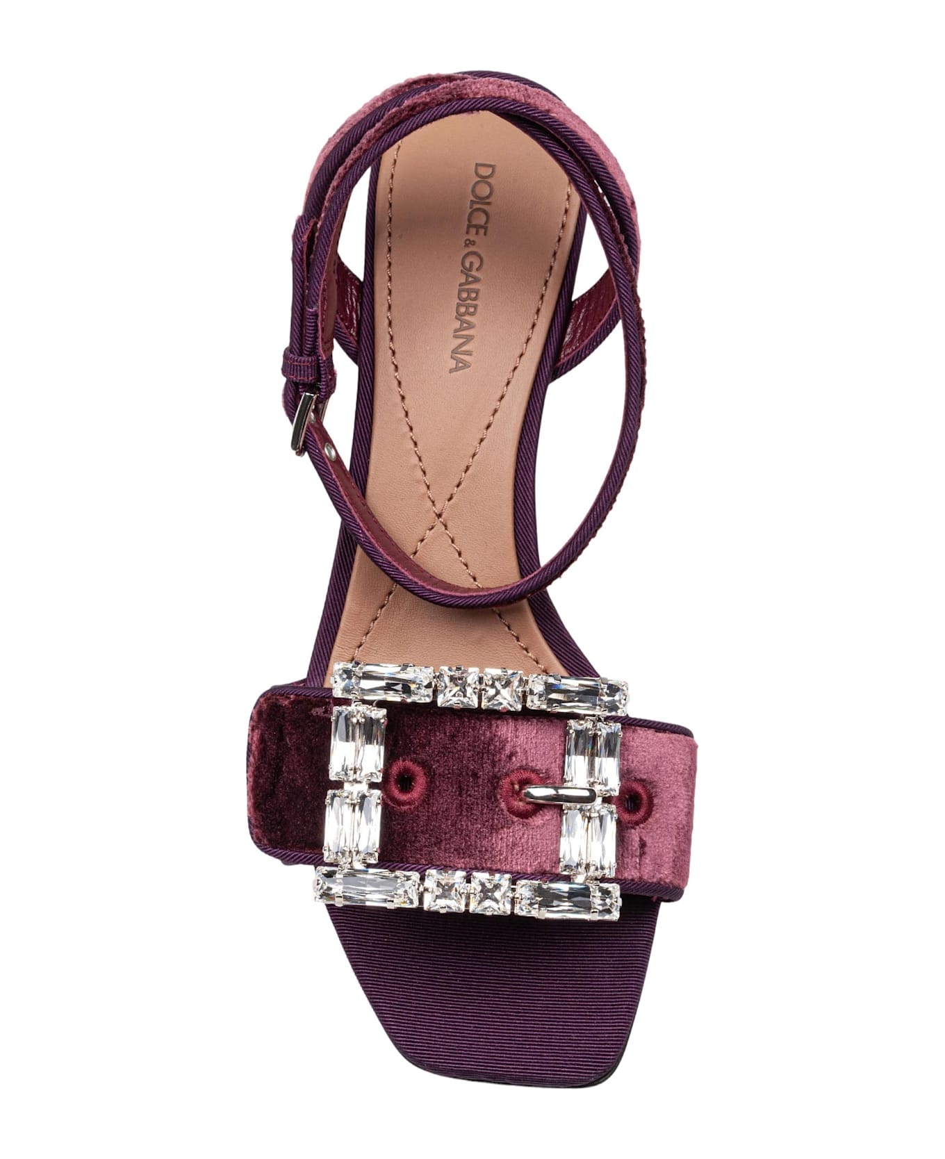 Velvet Sandal In Vinacca Color With Buckle With Stones - 1
