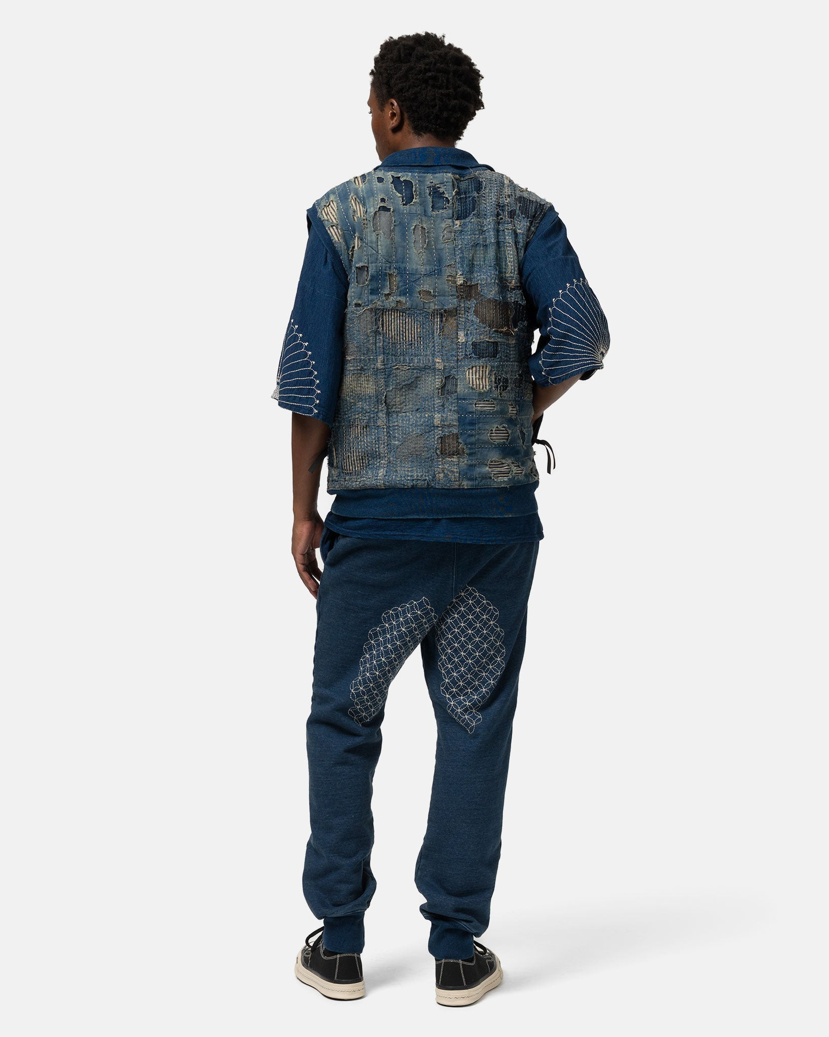 IDG Fleecy Knit SWT Pants (FUROSHIKI Embroidery) Indigo - 4
