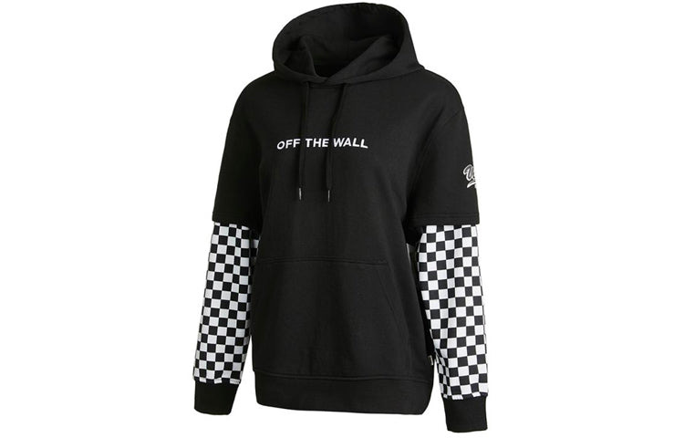 (WMNS) Vans Logo Embroidered Checkerboard Print Hoodies 'Black White' VN0A4UTNBLK - 3