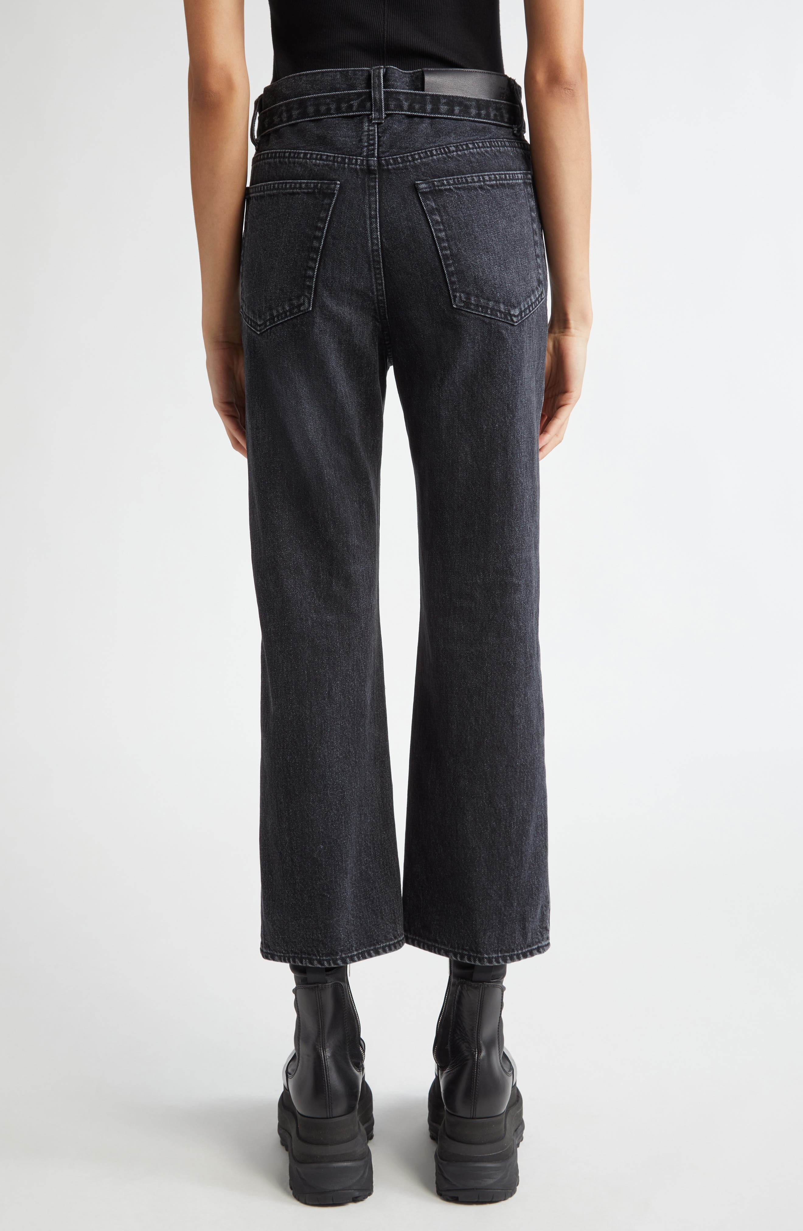 Sacai Belted Crop Bootcut Jeans in Black at Nordstrom - 2