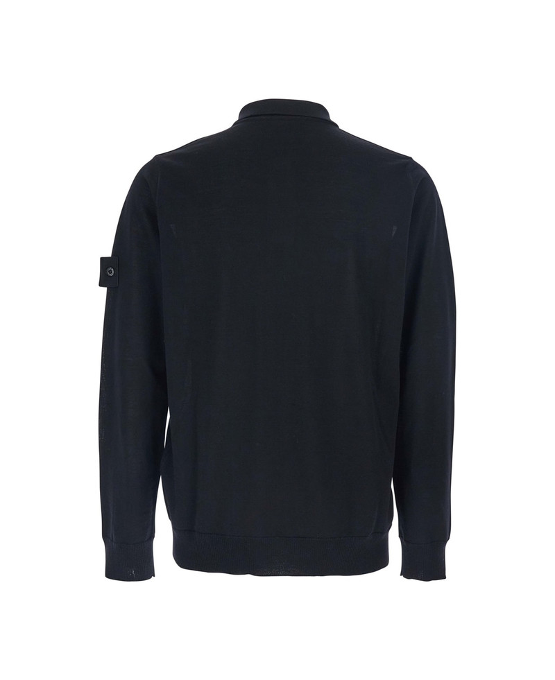 Stone Island Black Polo Shirt With Classic Collar And Logo Patch On The Sleeve In Wool Man outlook