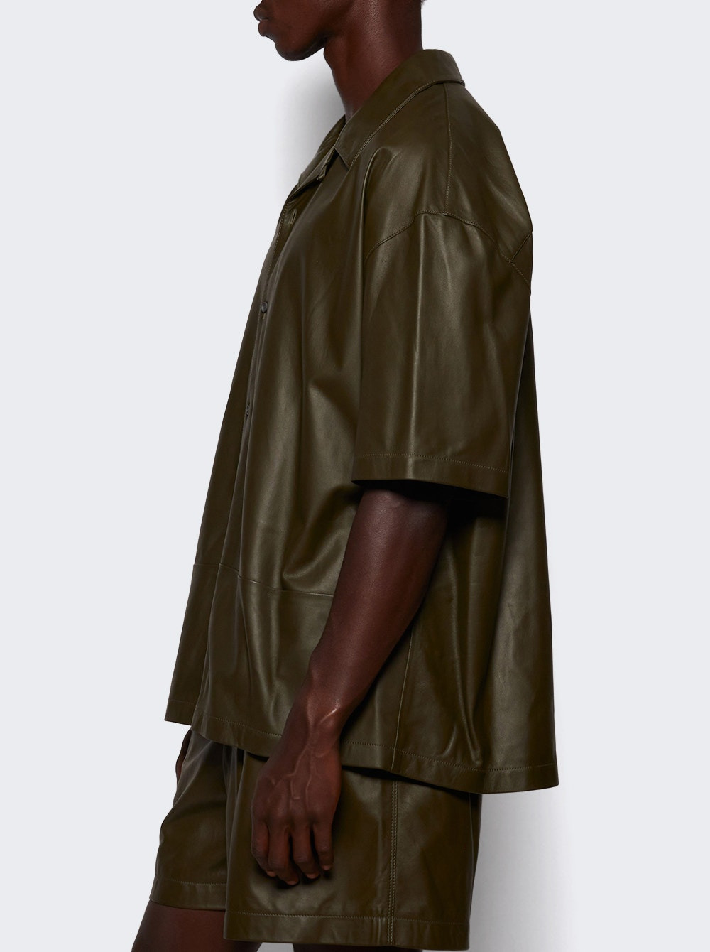 Nappa Lambskin Short Sleeve Shirt Khaki Green - 3