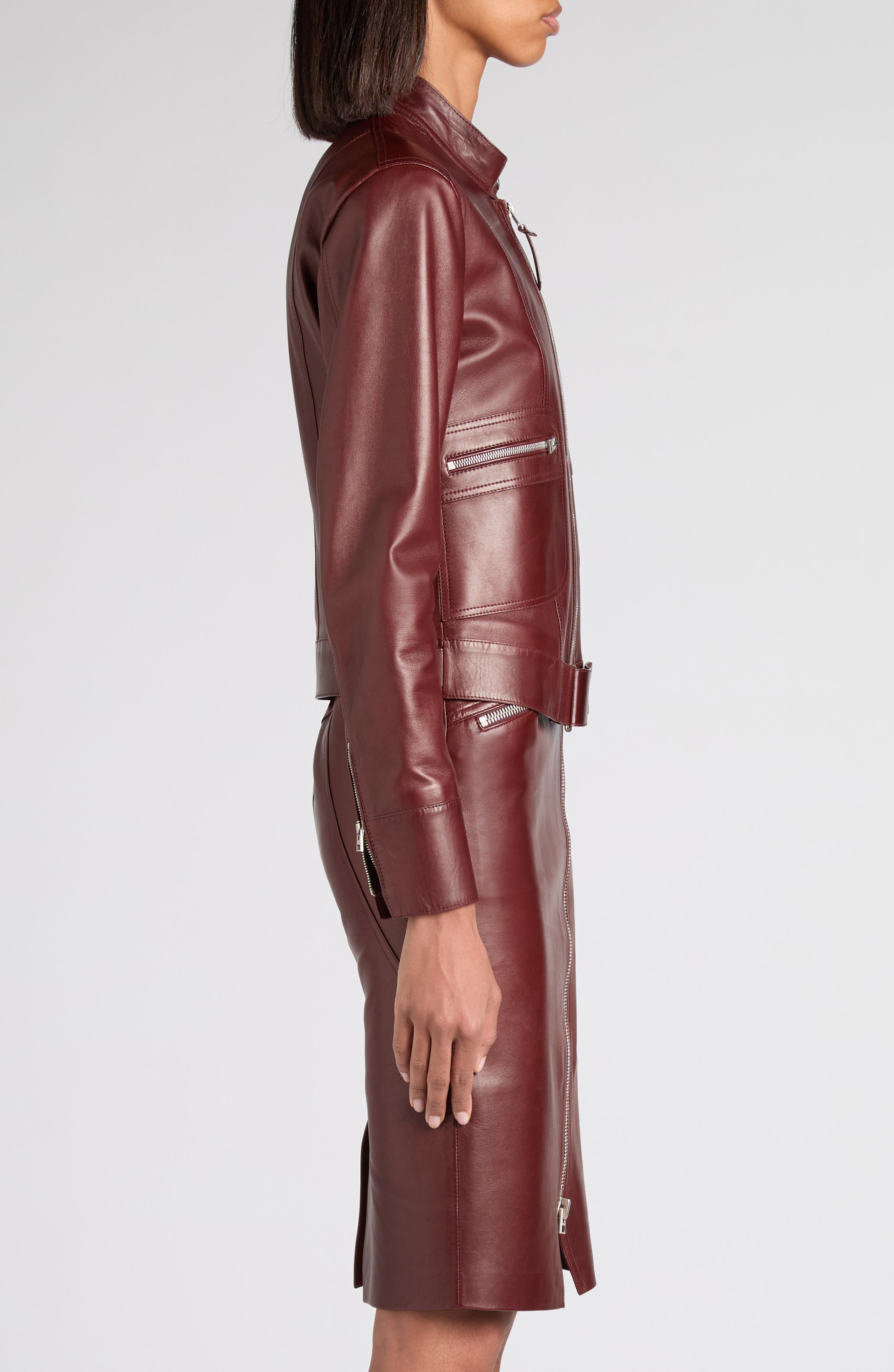 TOM FORD Plongé Leather Racer Jacket in Er532 Burgundy at Nordstrom - 4