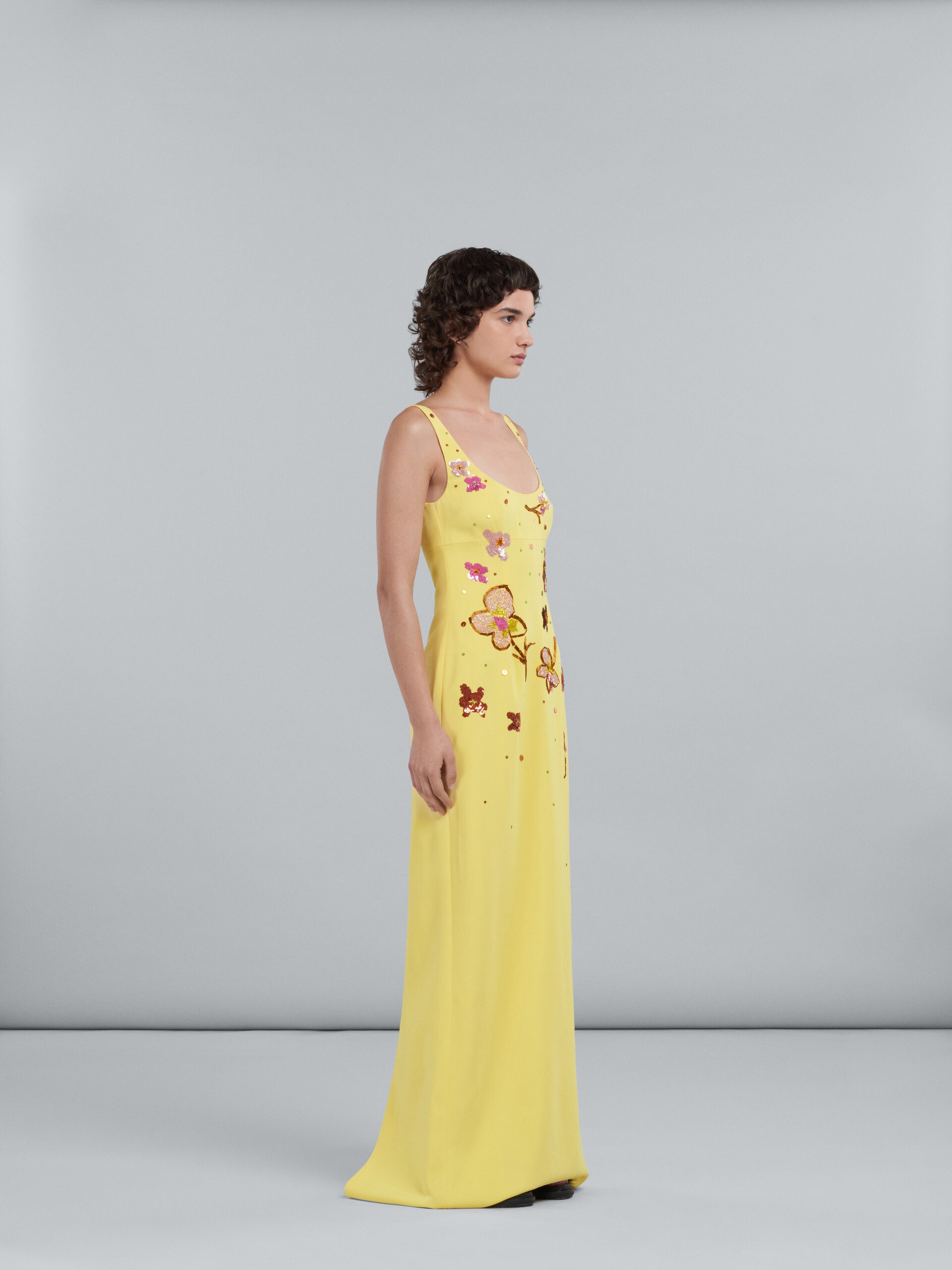 YELLOW CADY LONG DRESS WITH SEQUINS - 6