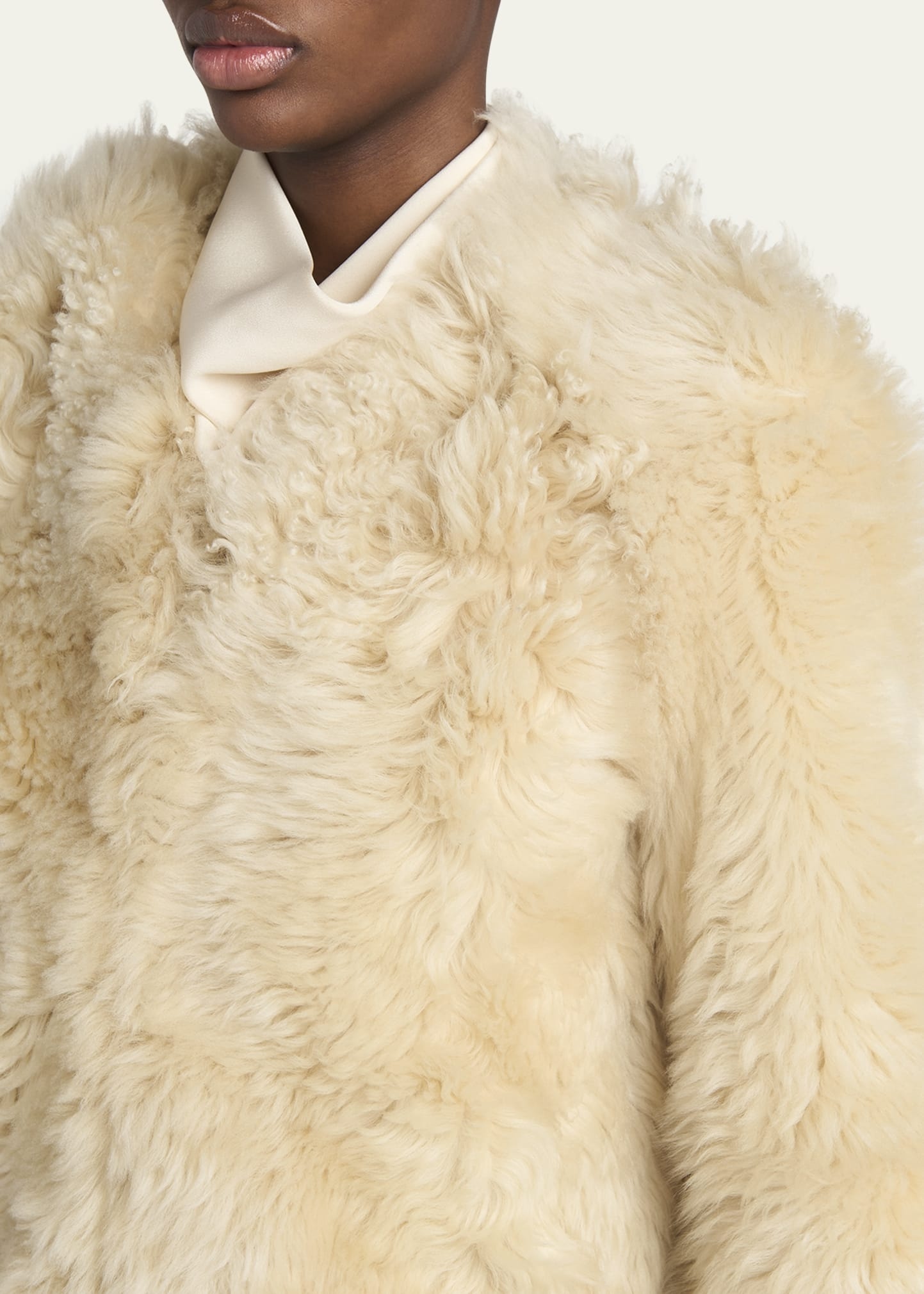 Curly Sheep Shearling Collarless Jacket - 5
