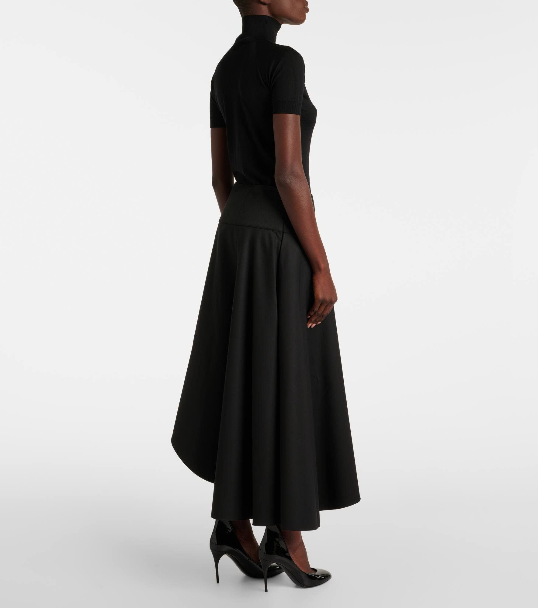 Asymmetric wool midi skirt - 3