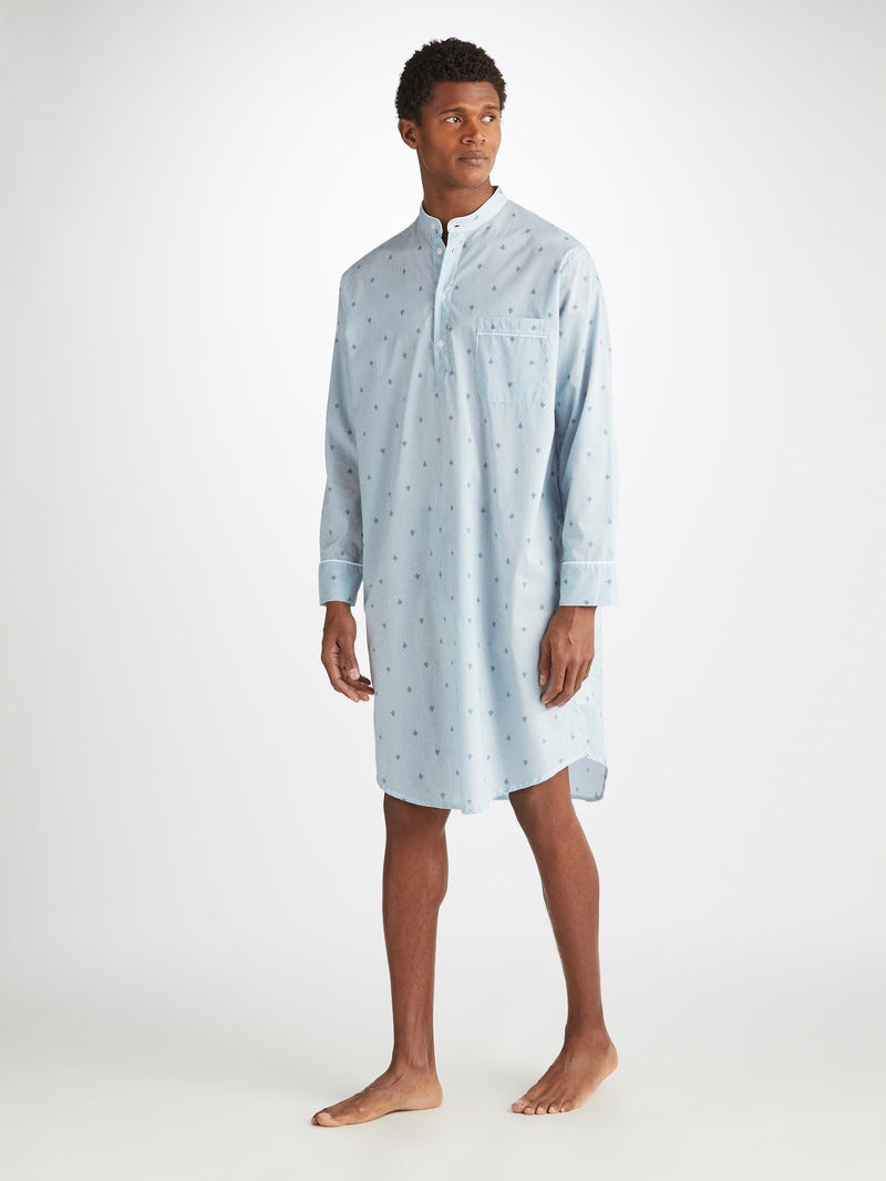 Derek Rose Men's Nightshirt Nelson 100 Cotton Batiste Blue outlook