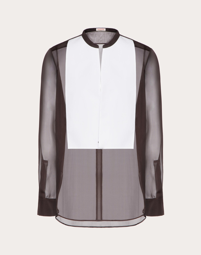 SHIRT IN CHIFFON WITH COTTON PLASTRON AND TIES AT THE WAIST 1