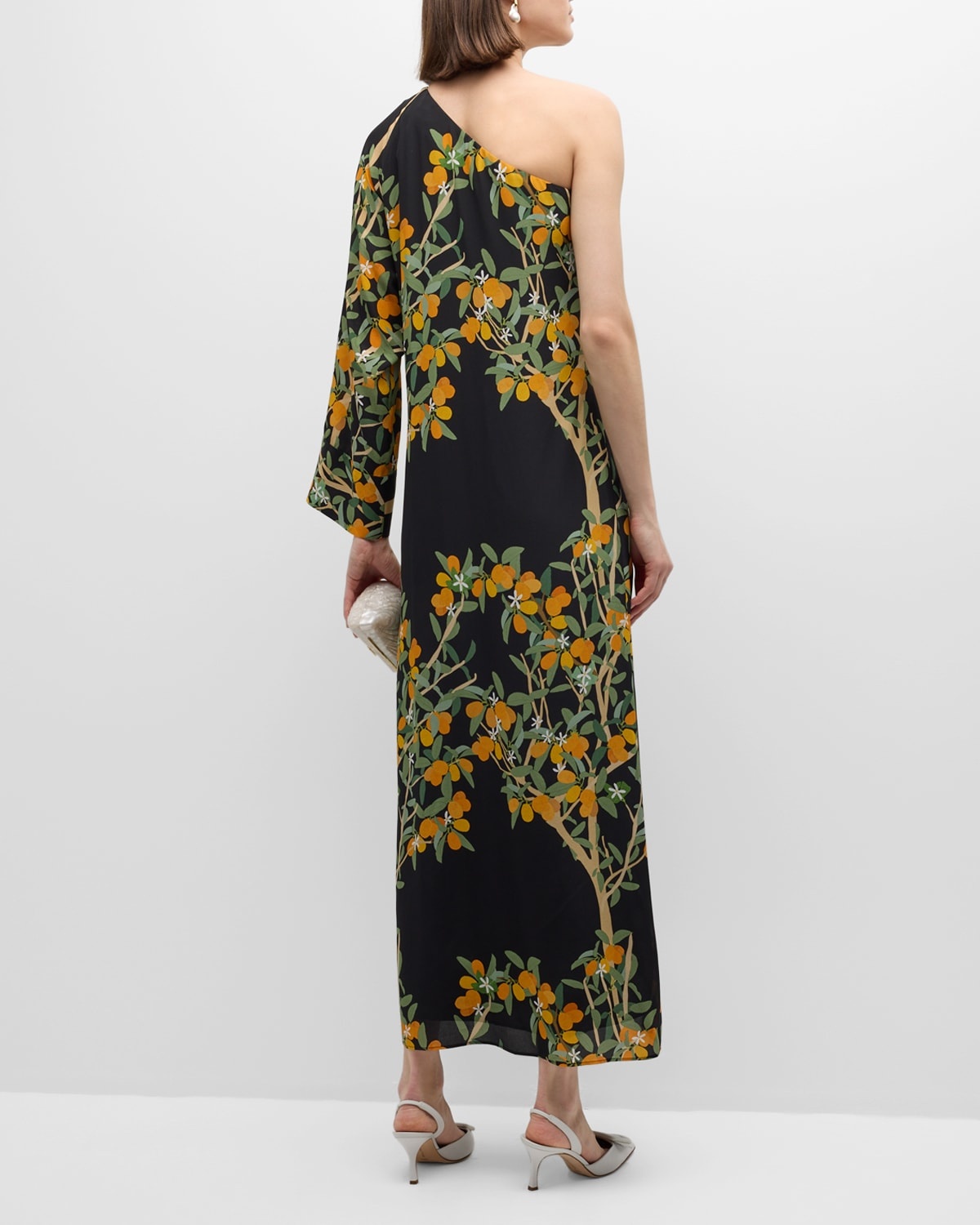 Lola One-Shoulder Kumquat Print Midi Dress - 6