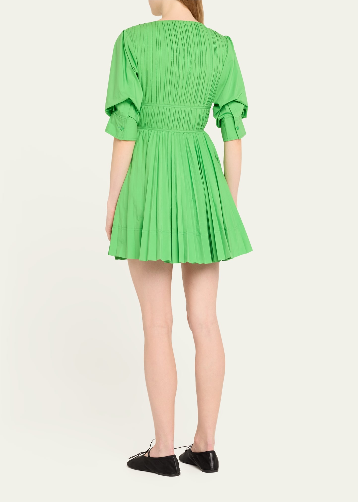 Steph Short-Sleeve Pleated Flared Mini Dress - 3