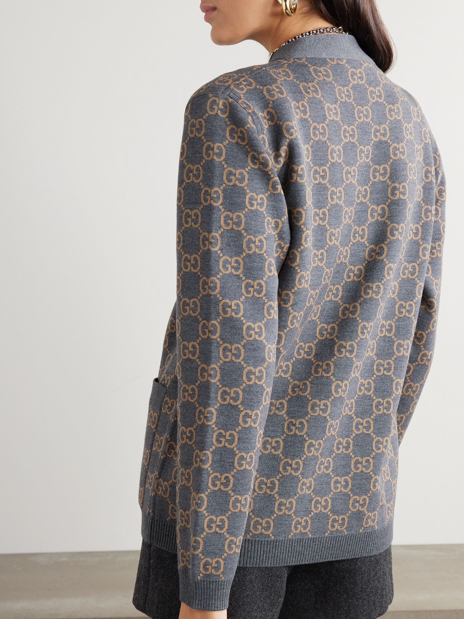 Reversible jacquard-knit wool-blend cardigan Gray - 3