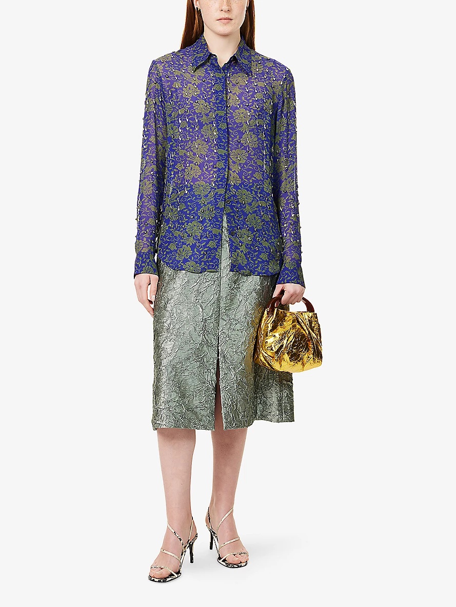 Embellished Floral-Print Woven Shirt - 2