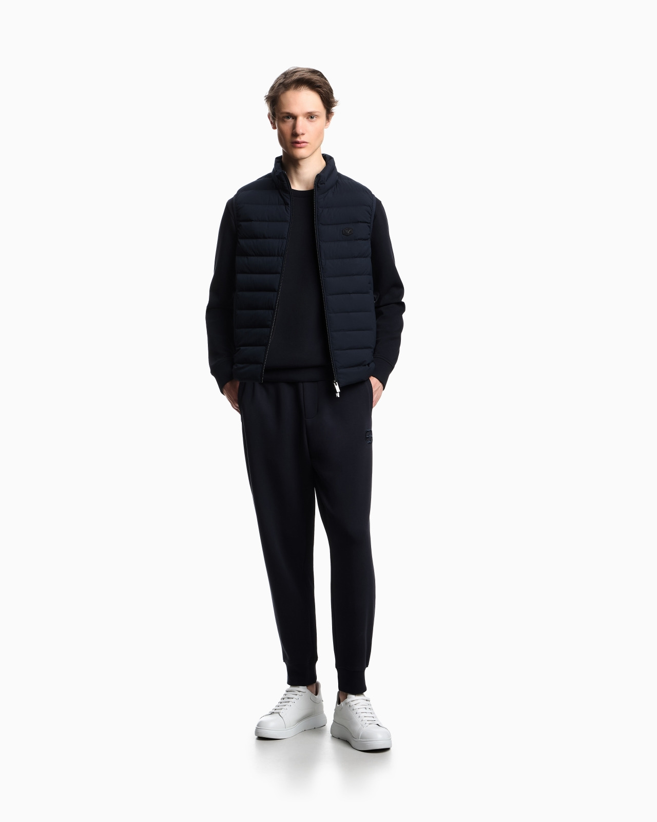 Double-jersey joggers with embossed embroidered EA logo - 2