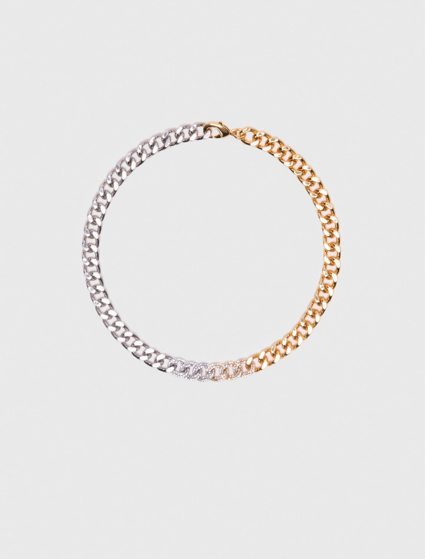 Two-tone rhinestone link necklace - 1