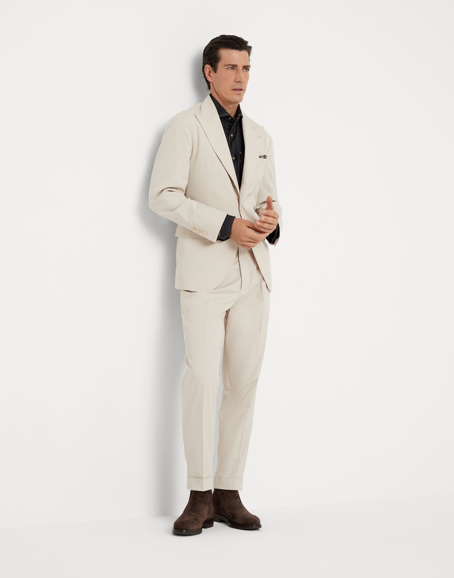 Comfort cotton and cashmere gabardine deconstructed blazer with large peak lapels and metal buttons - 5