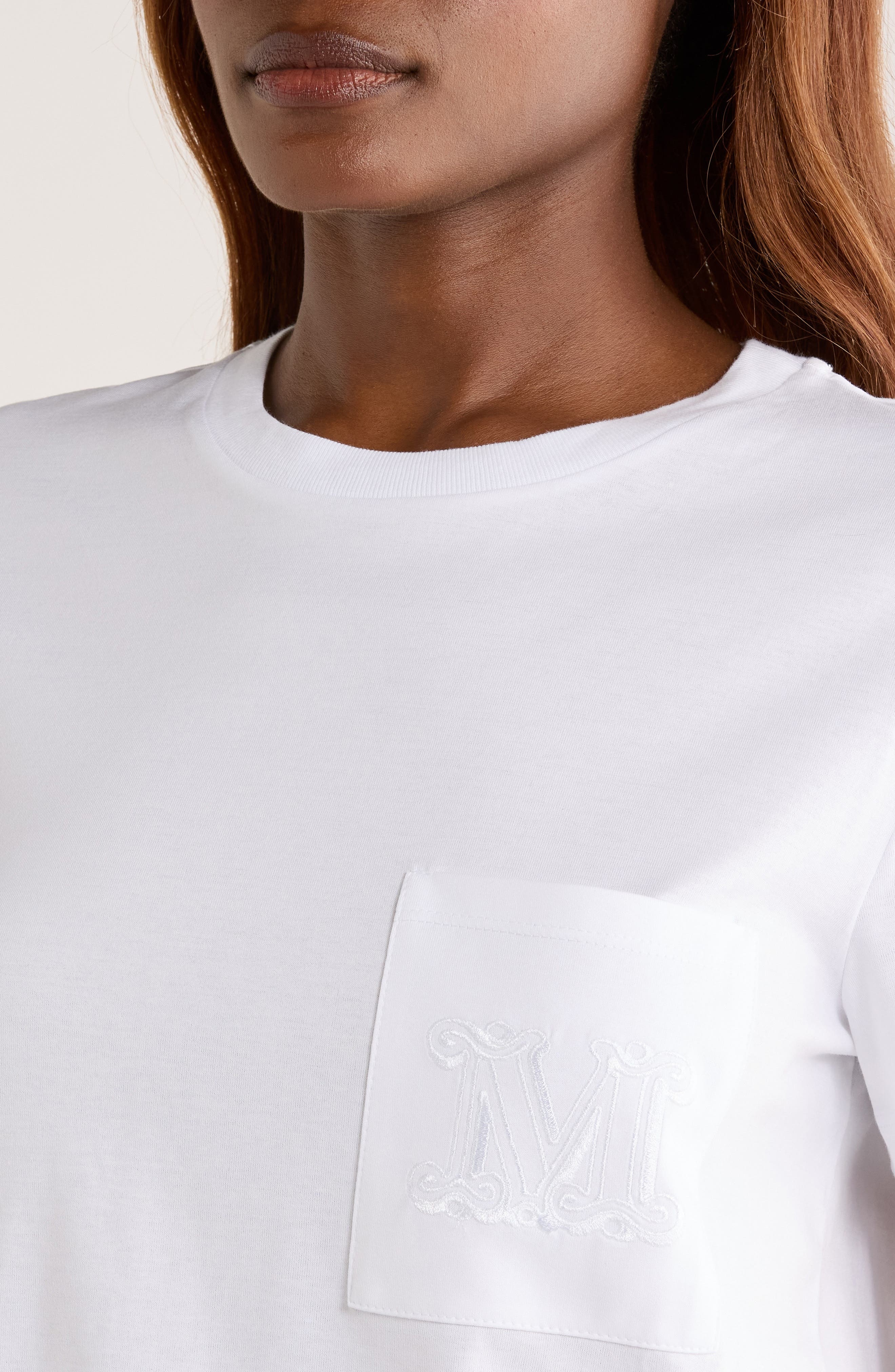 Max Mara Papaia Logo Embroidered Cotton T-Shirt in Optical White at Nordstrom - 4