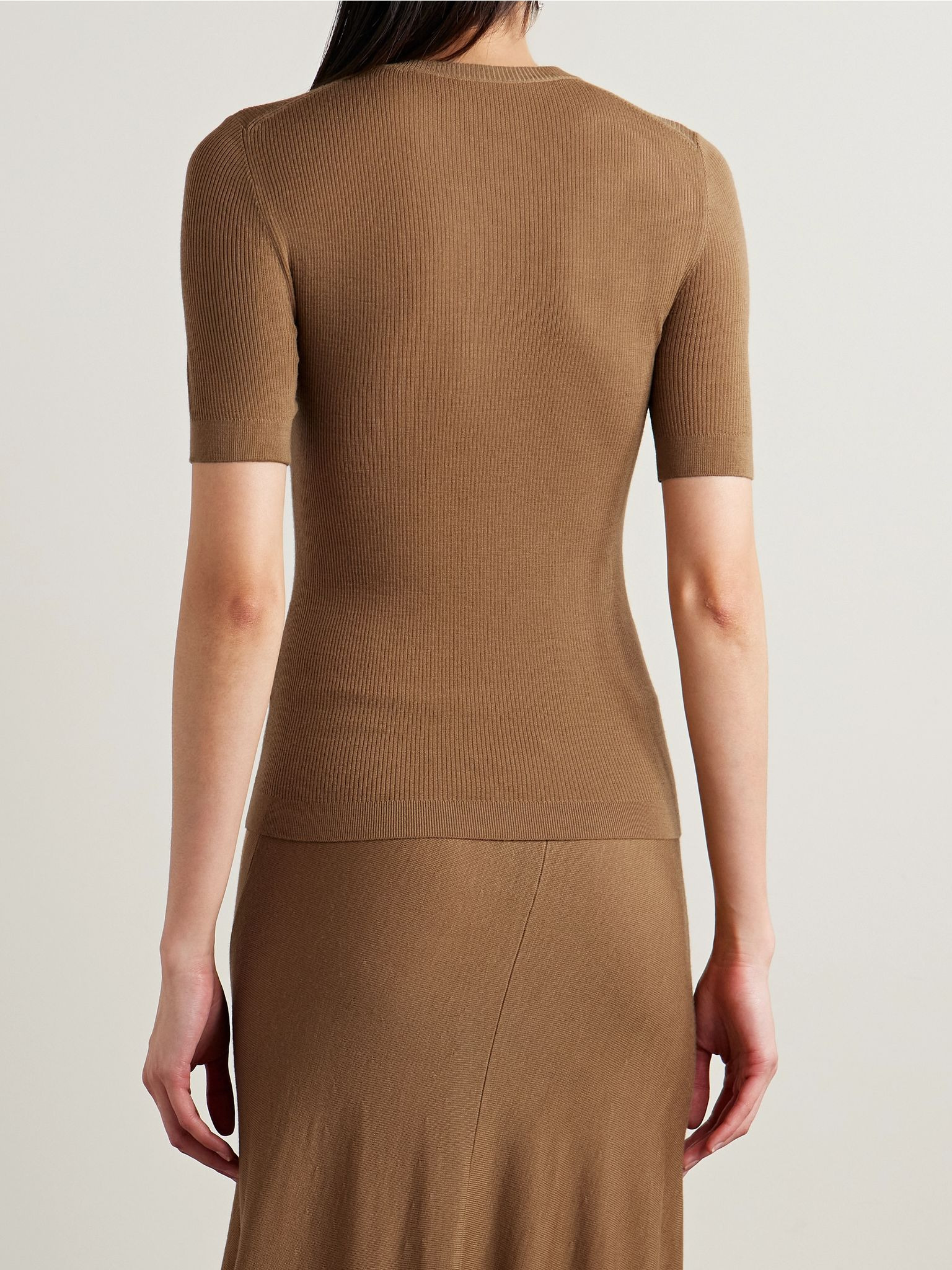 Celina ribbed wool-blend top Light brown - 3
