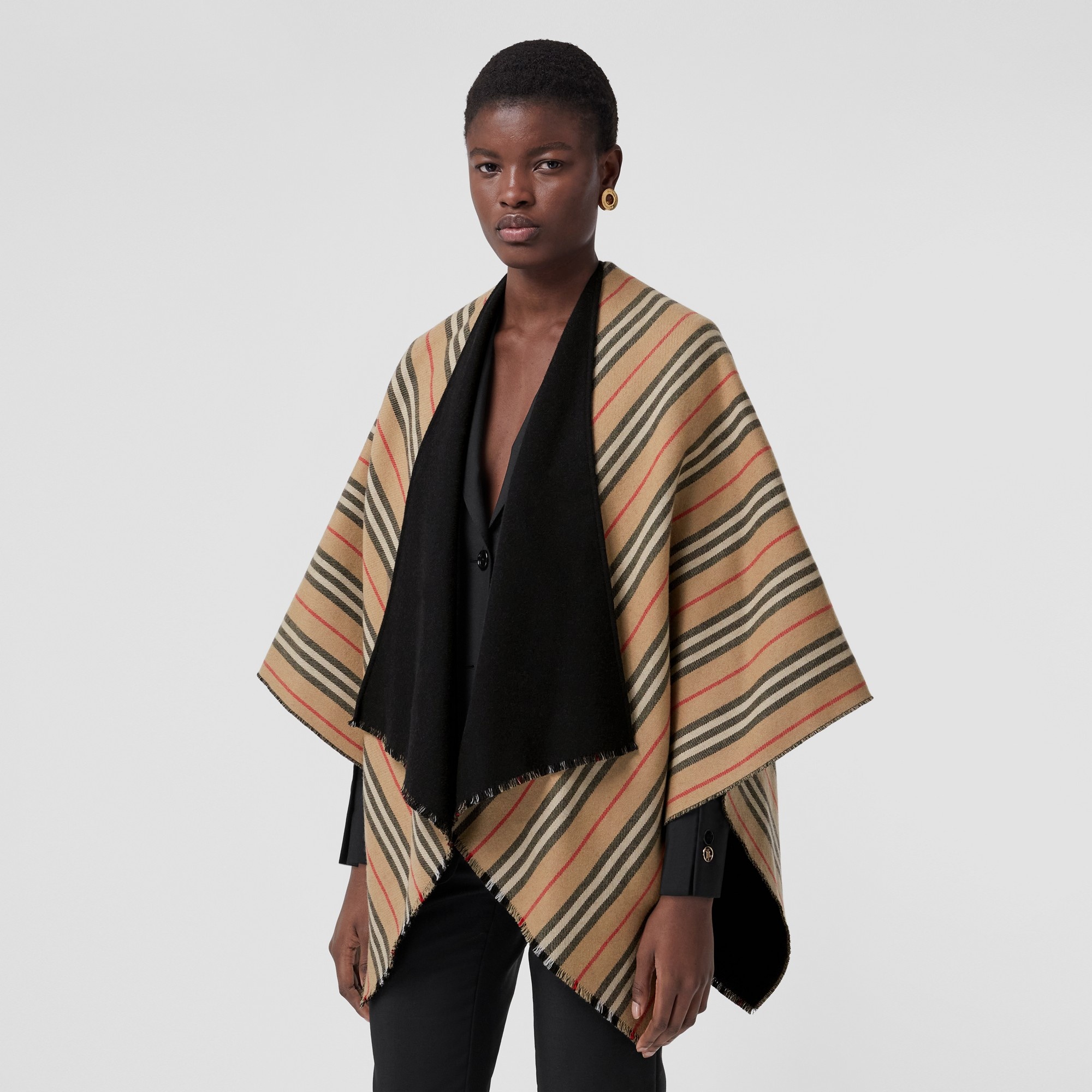 Icon Stripe Wool Reversible Cape - 5