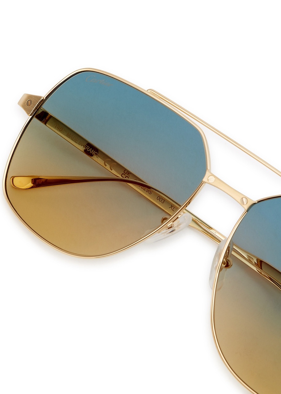 Cartier Santos De Cartier Gold-tone Aviator-style Sunglasses - 3