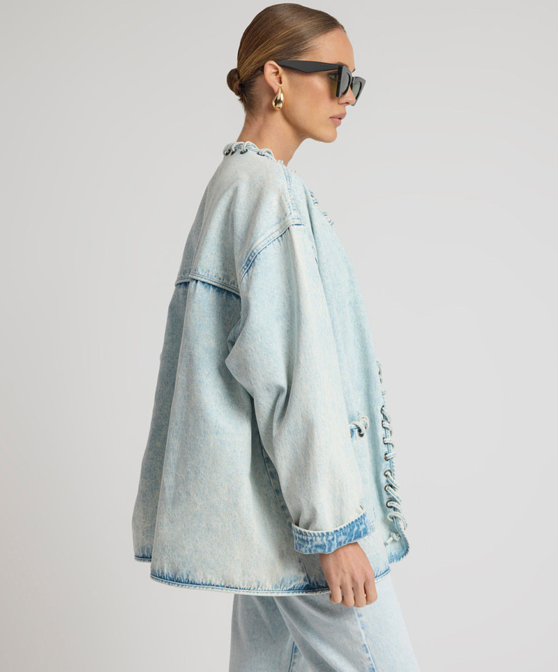 Ringleader Threaded Oversized Denim Jacket - Beach Blue 8