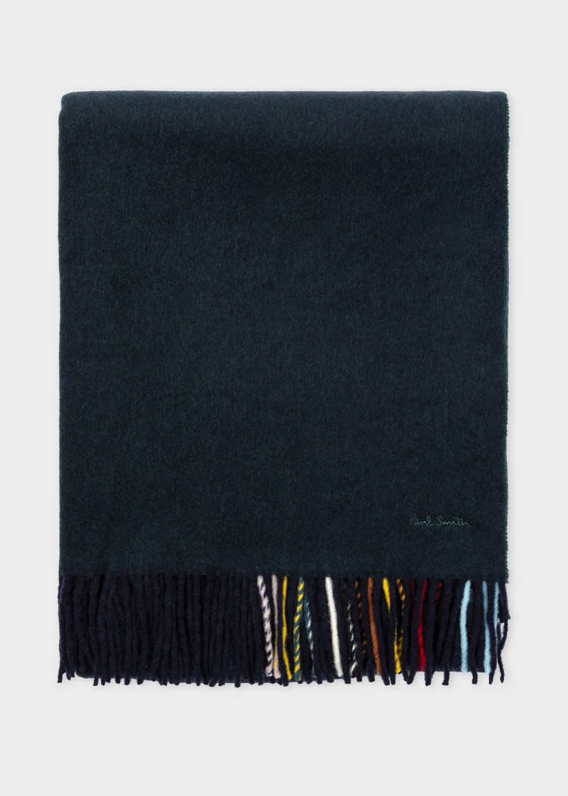 Navy Artist Stripe Edge Wool-Cashmere Blanket 1