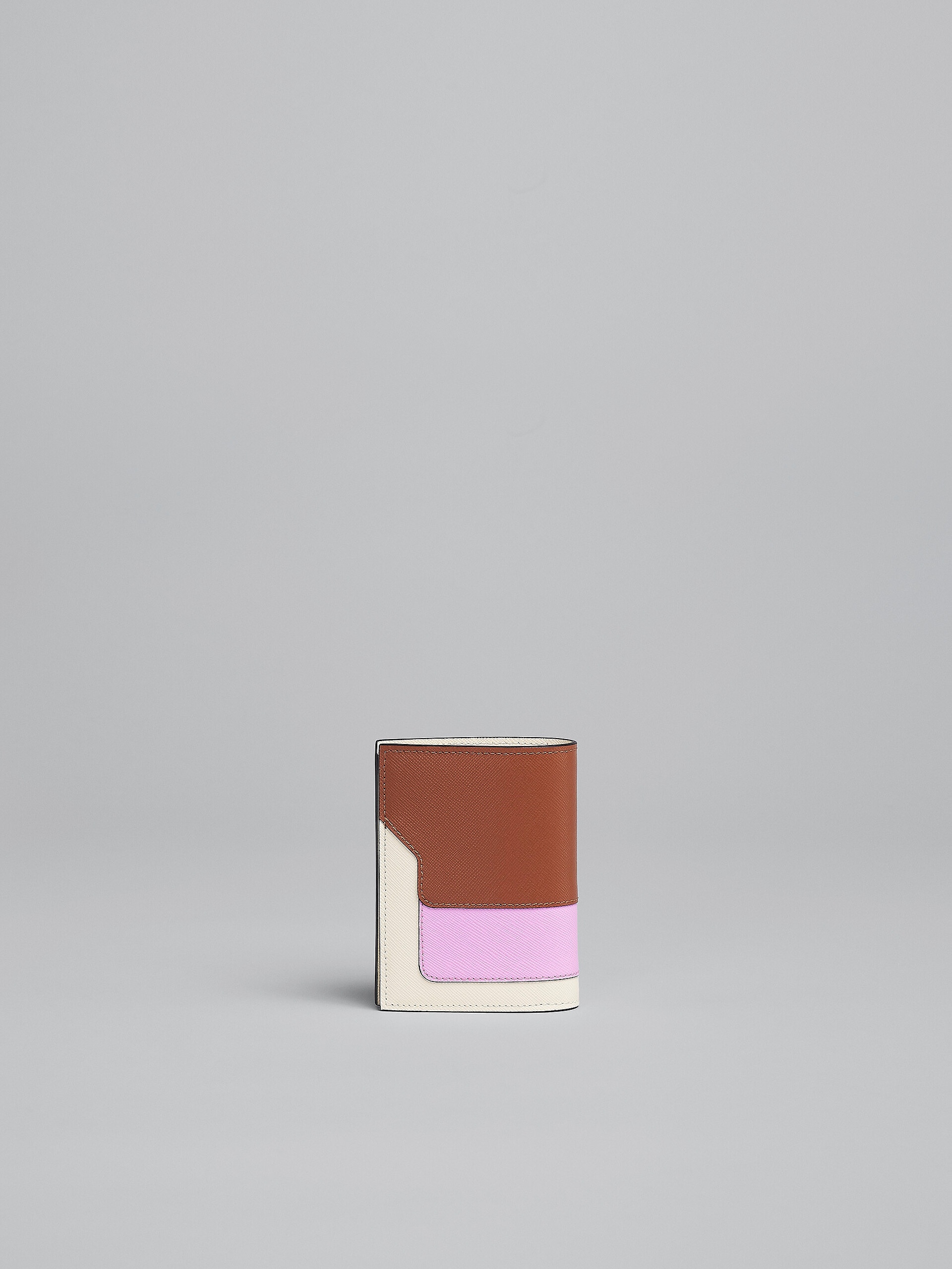 BROWN PINK AND WHITE SAFFIANO LEATHER BI-FOLD WALLET - 3