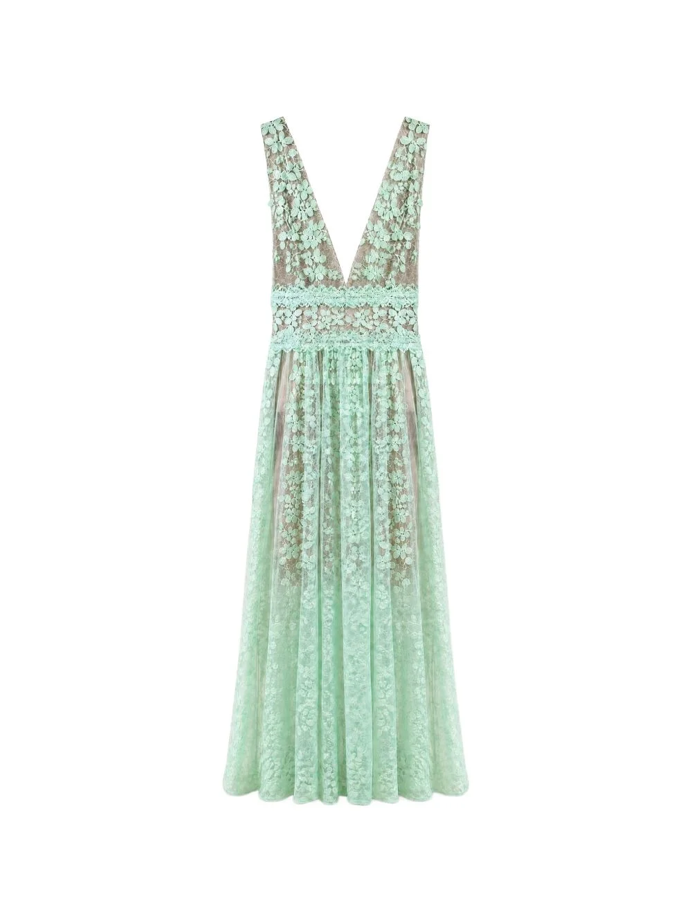 floral-lace sleeveless maxi dress - 1