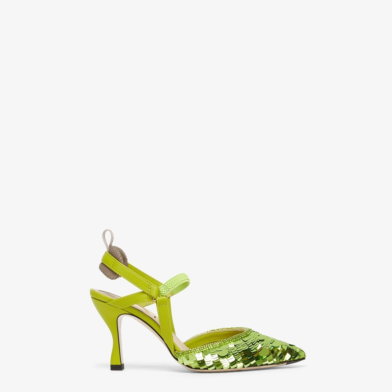 Green sequin high-heeled slingbacks 1