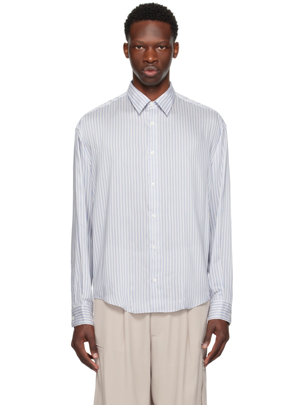 Off-White & Blue Boxy Shirt - 1