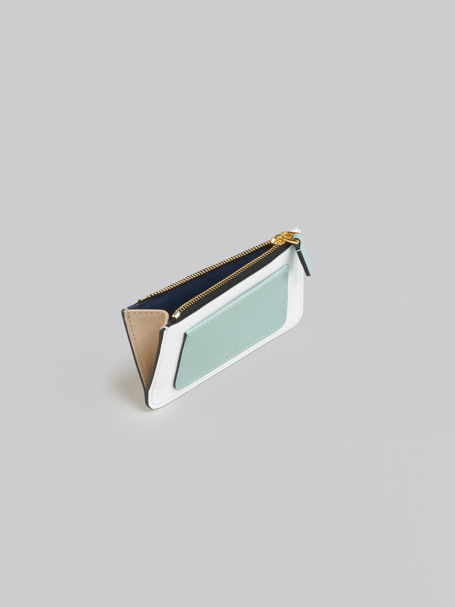 LIGHT GREEN WHITE AND BROWN SAFFIANO LEATHER CARD CASE - 2