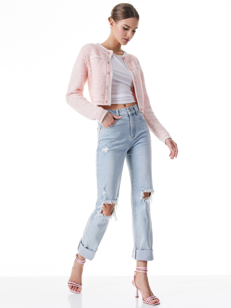 Alice + Olivia NOELLA CREW NECK CROPPED CARDIGAN outlook