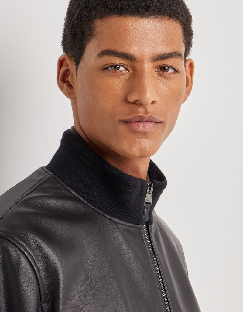 BLACK LAMBSKIN BOMBER JACKET WITH HIGH NECK 5