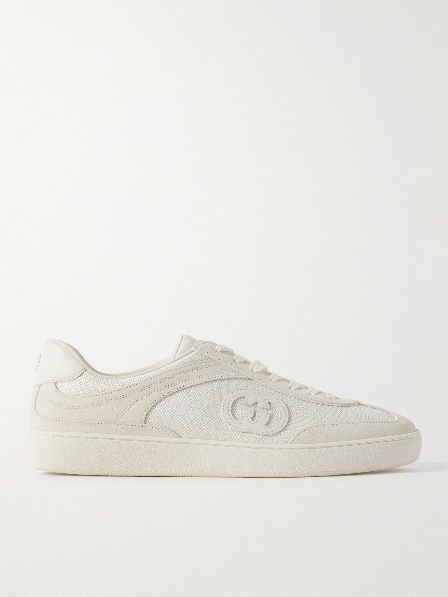 Leather-Trimmed Suede and Mesh Sneakers Off-white - 1