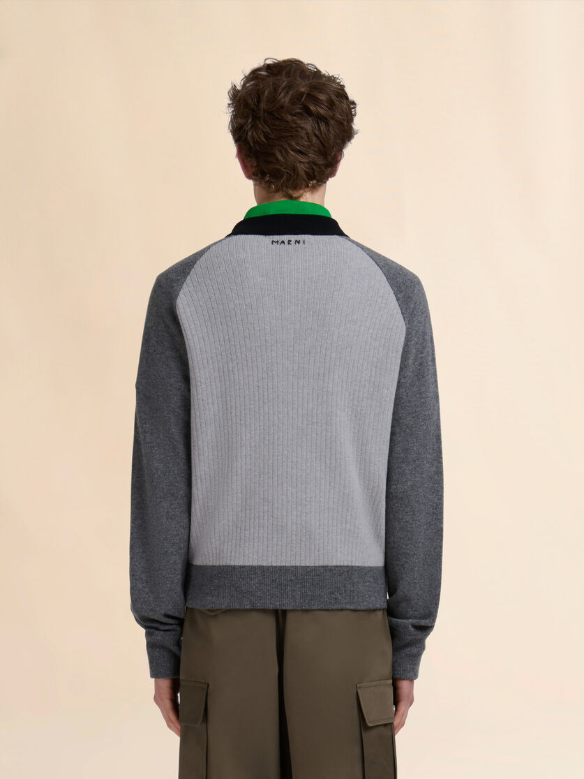 GRAY WOOL CARDIGAN WITH BOMBER NECK - 3