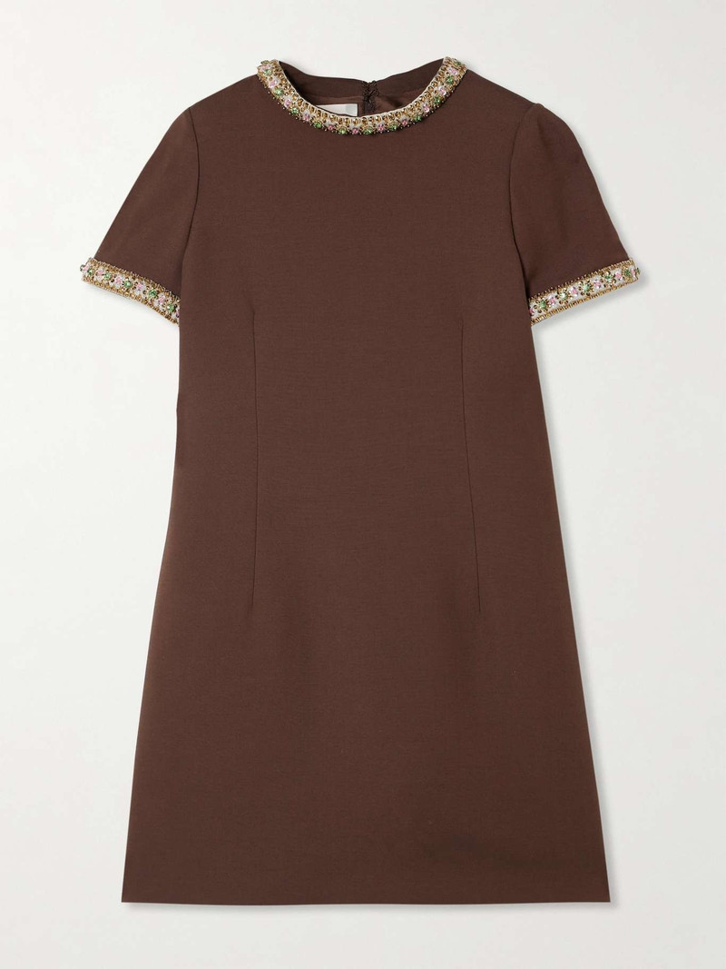 Embellished wool and silk-blend mini dress Brown 1