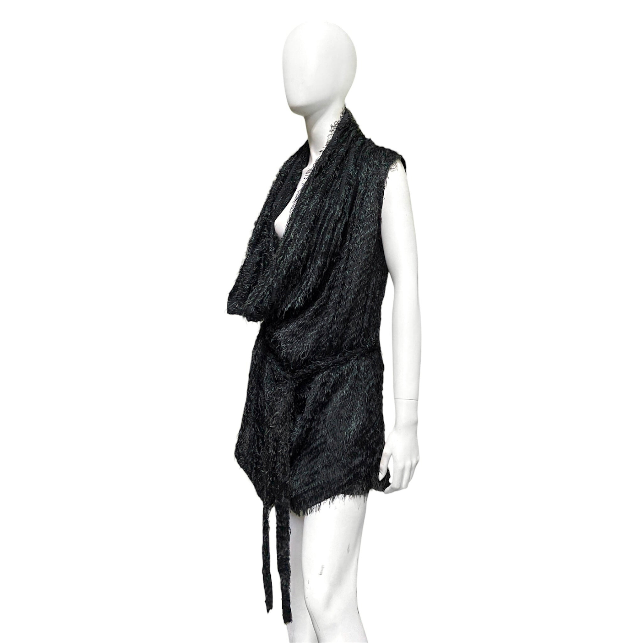 Ann Demeulemeester fall 2008 green fur like fringe silk vest and skirt set - 4