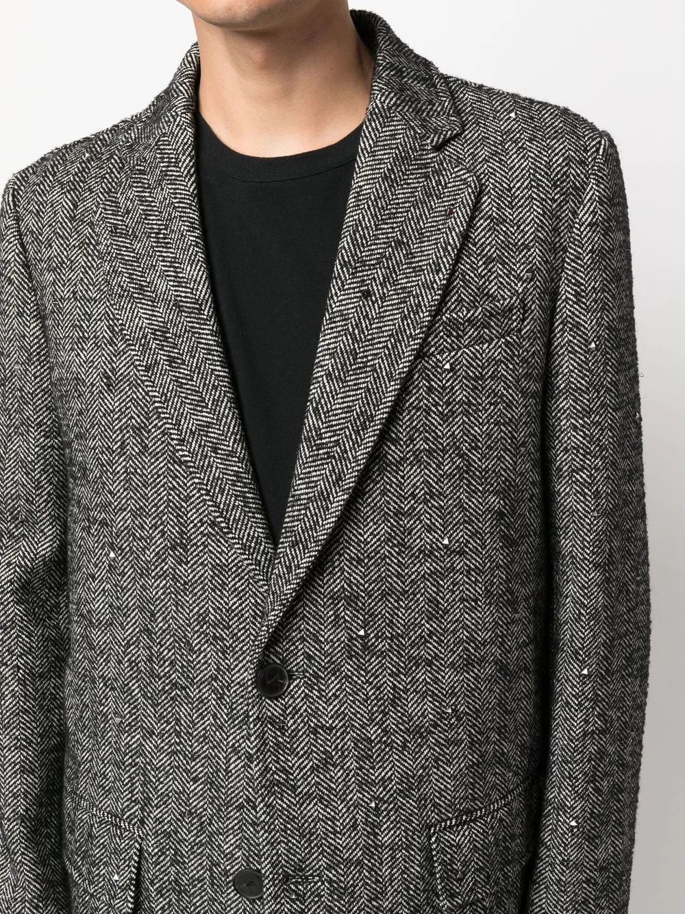 herringbone single-breasted coat - 5