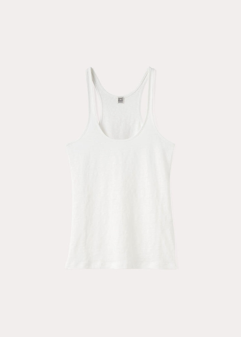 Scoop-neck linen tank top white 1