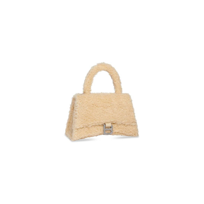 BALENCIAGA Women's Furry Hourglass Small Handbag With Strap in Beige outlook