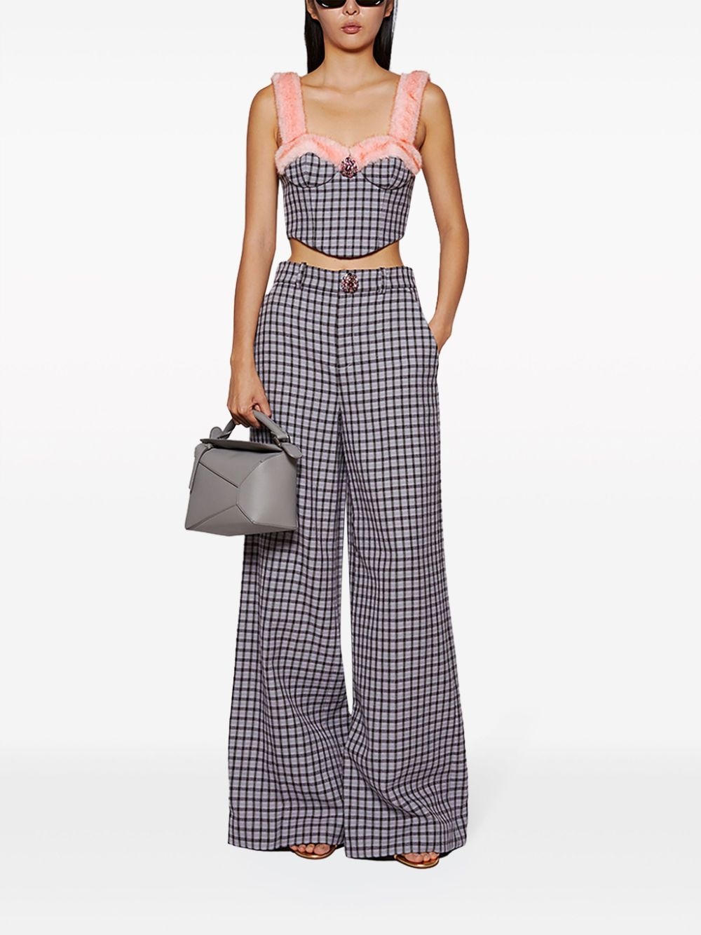 checked wide-leg trousers - 2