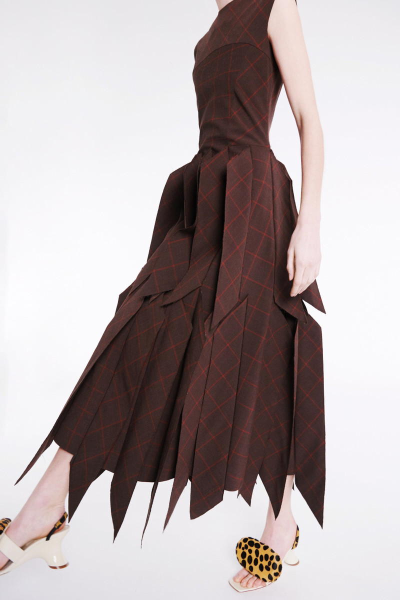 A.W.A.K.E. MODE DRESS WITH PANEL BROWN CHECK outlook
