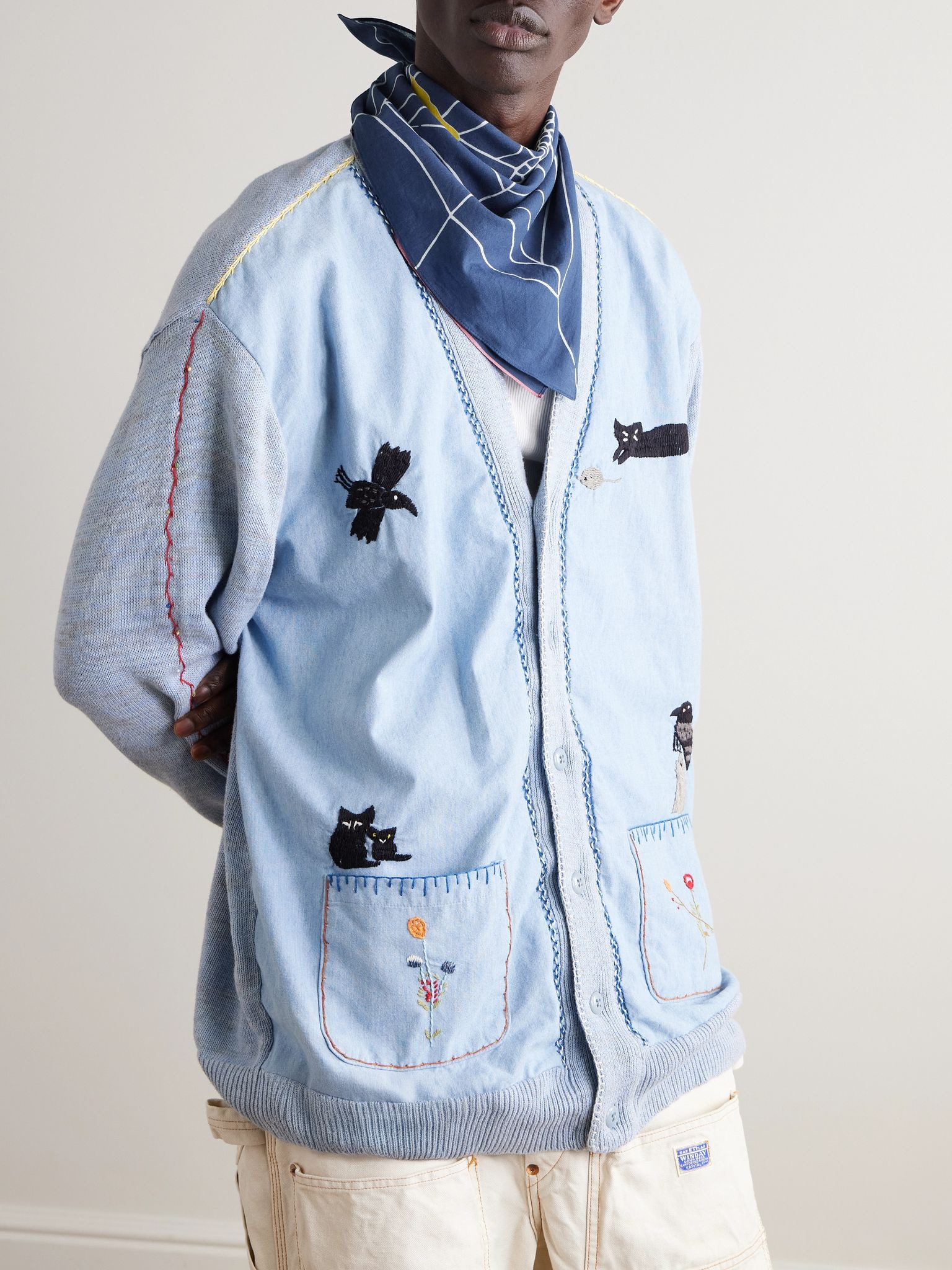 Fastcolor Printed Selvedge Cotton-Voile Bandana Navy - 2