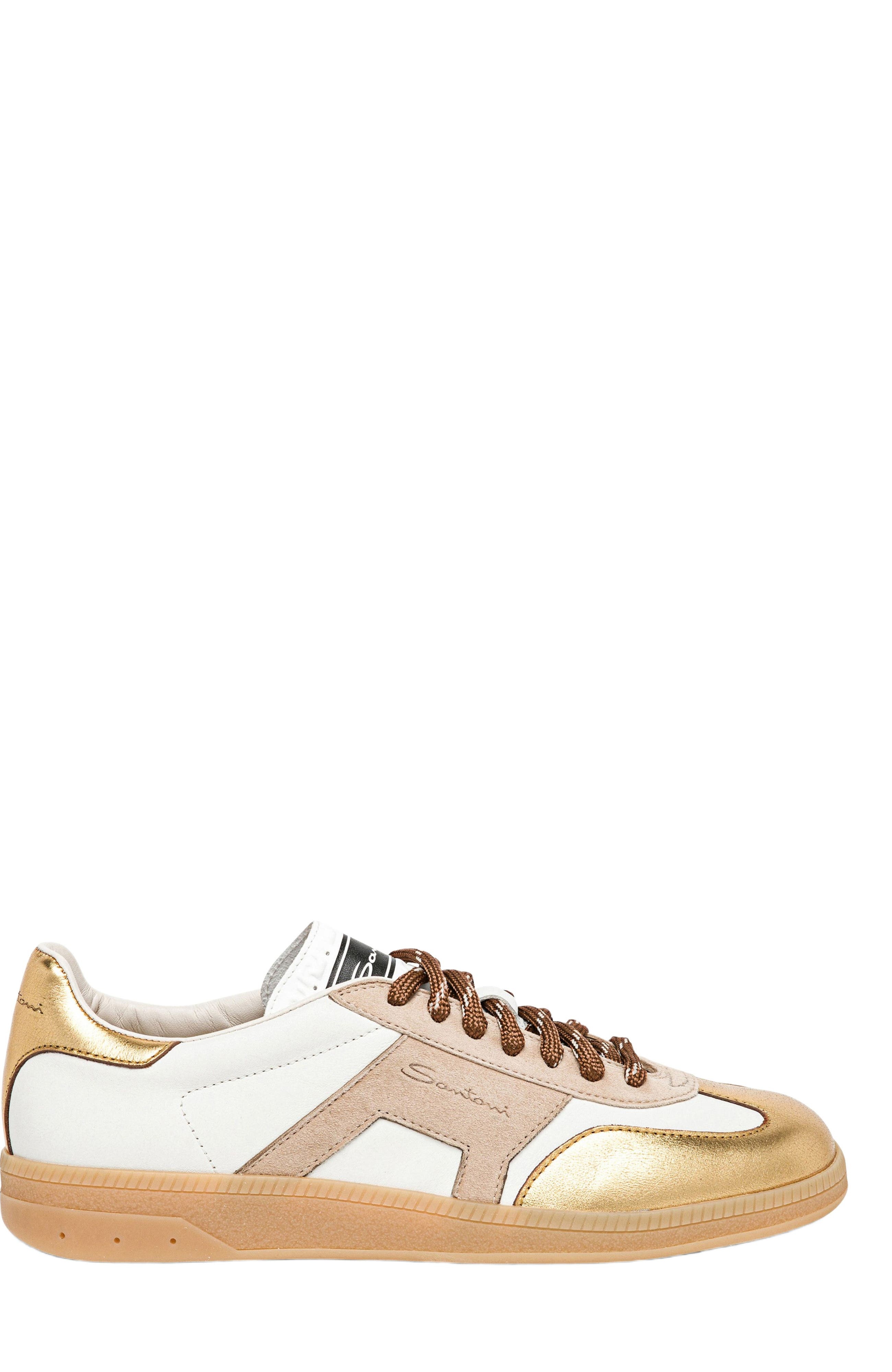 Santoni Women's leather and suede DBS Oly sneaker in White/beige/silver at Nordstrom - 1